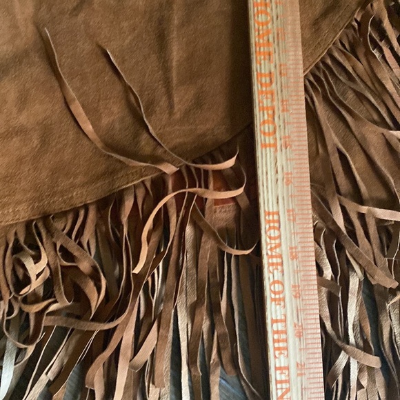 VTG Cedar Fringed Tan Suede true wrap Skirt size M boho festival rustic hippie - Picture 11 of 15